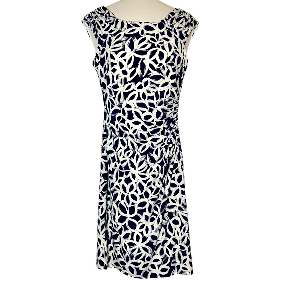Lauren Faux Wrap Cap Sleeve Sleeveless Jersey Bodycon Dress, Navy & White Size 4